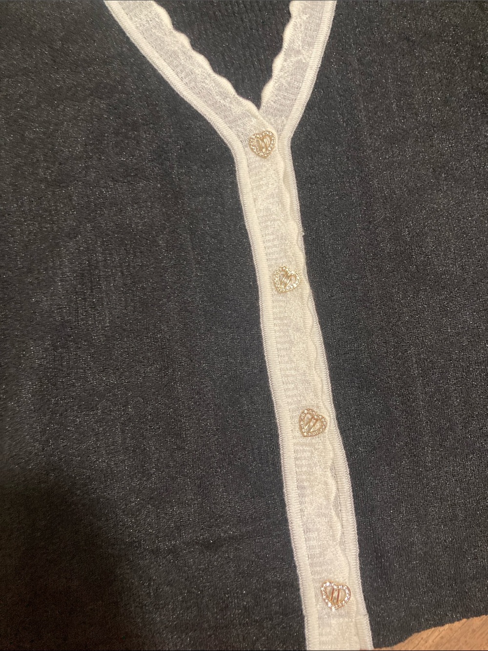 Black Knit top short sleeve blouse with Cream Trim - Picture 2 of 4